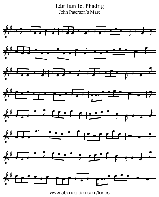Làir Iain Ic. Phàdrig - staff notation