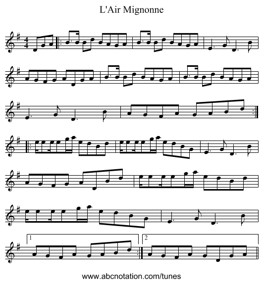 L'Air Mignonne - staff notation