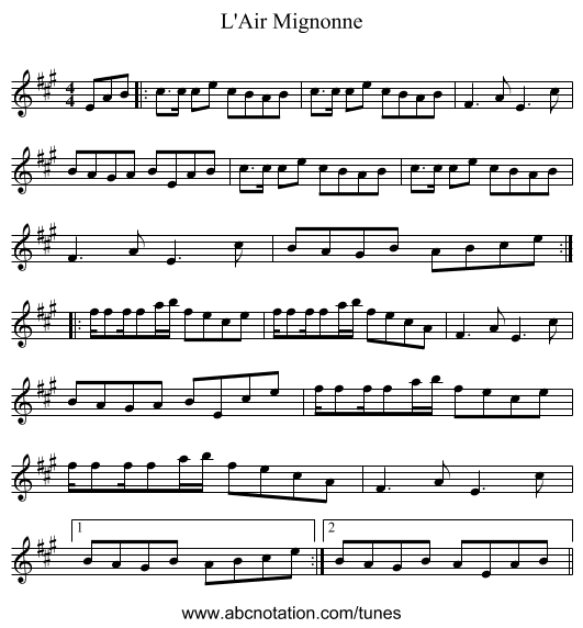 L'Air Mignonne - staff notation