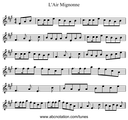 L'Air Mignonne - staff notation