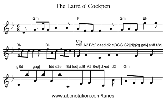 Laird o' Cockpen, The - staff notation