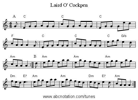 Laird O' Cockpen - staff notation