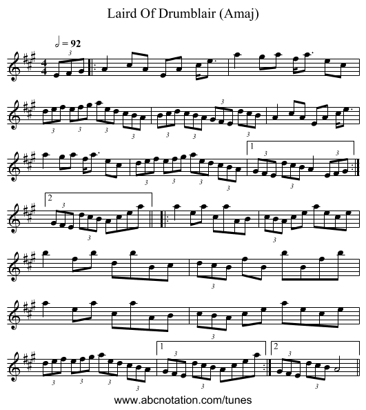 Laird Of Drumblair (Amaj) - staff notation