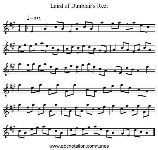 Laird of Dunblair's Reel - staff notation