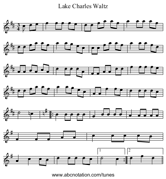 Lake Charles Waltz - staff notation