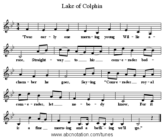 Lake of Colphin - staff notation