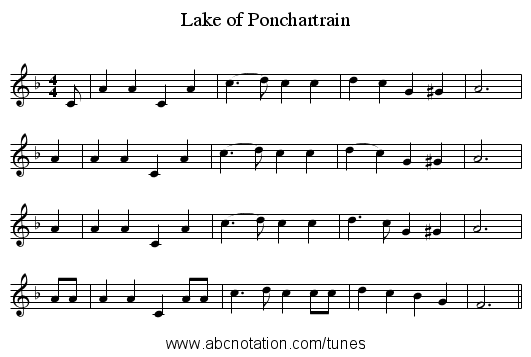 Lake of Ponchartrain - staff notation