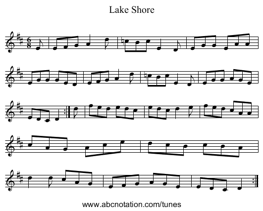 Lake Shore - staff notation