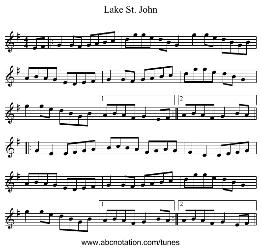 Lake St. John - staff notation