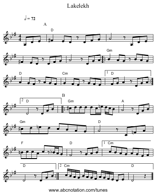 Lakelekh - staff notation