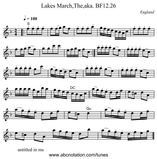 Lakes March,The,aka. BF12.26 - staff notation