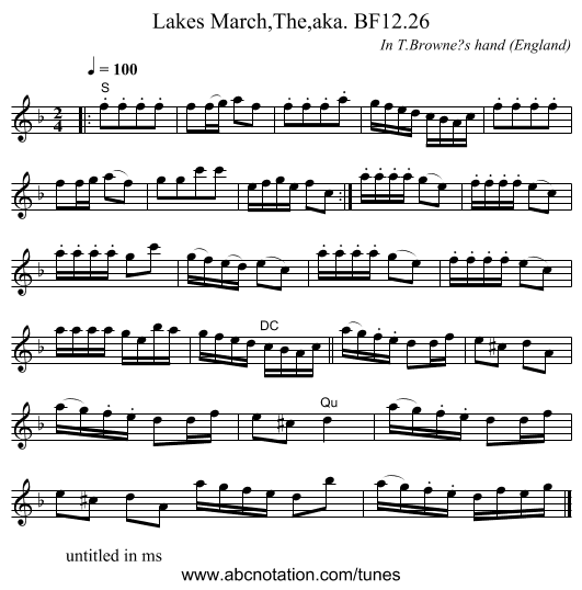 Lakes March,The,aka. BF12.26 - staff notation