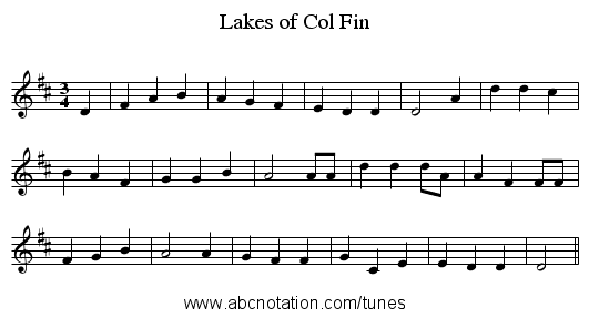 Lakes of Col Fin - staff notation