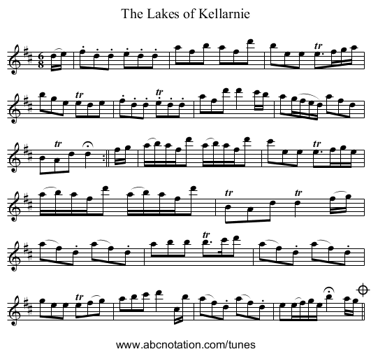 Lakes of Kellarnie, The - staff notation