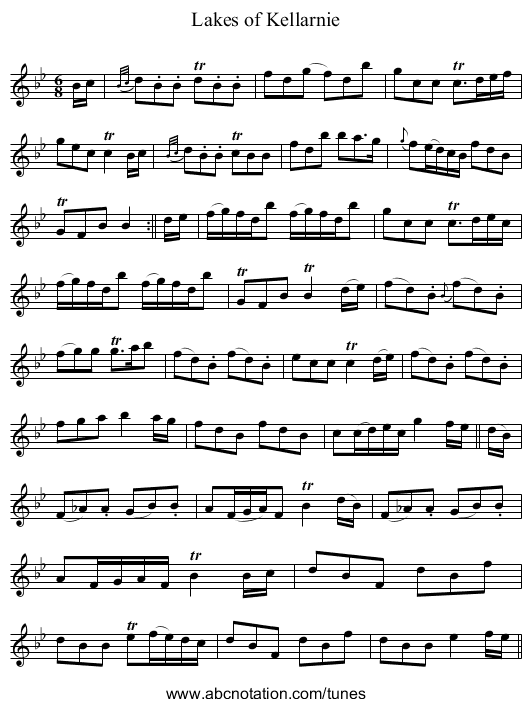 Lakes of Kellarnie - staff notation