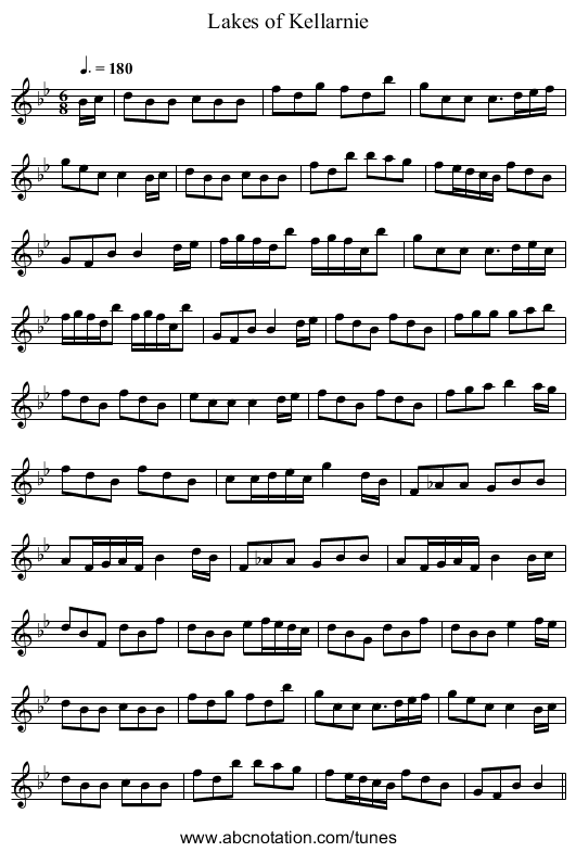 Lakes of Kellarnie - staff notation