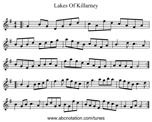 Lakes Of Killarney - staff notation