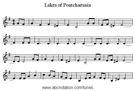 Lakes of Pontchartrain - staff notation