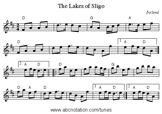 Lakes of Sligo, The - staff notation
