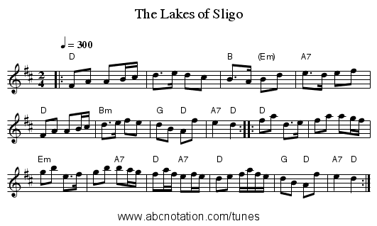 Lakes of Sligo, The - staff notation