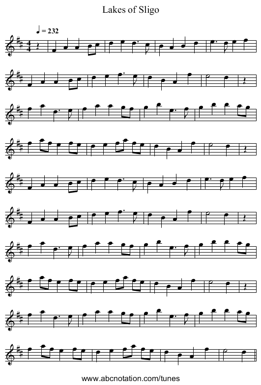 Lakes of Sligo - staff notation