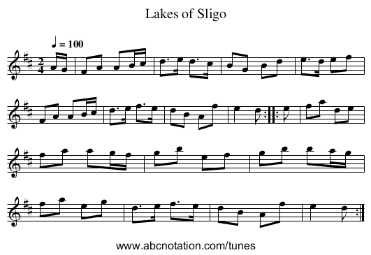 Lakes of Sligo - staff notation