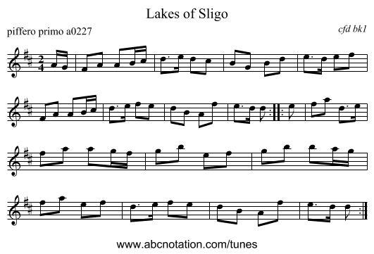 Lakes of Sligo - staff notation