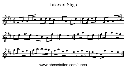 Lakes of Sligo - staff notation