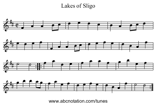 Lakes of Sligo - staff notation