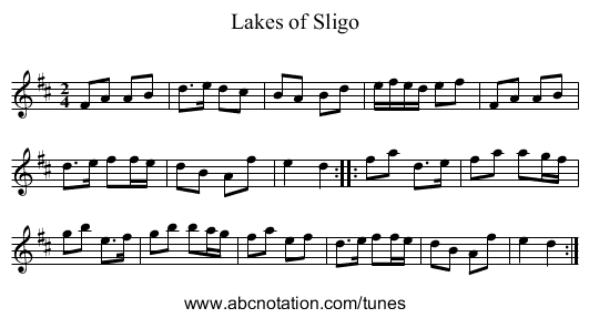 Lakes of Sligo - staff notation