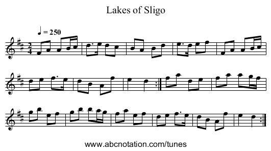 Lakes of Sligo - staff notation