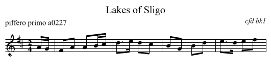 Lakes of Sligo - staff notation