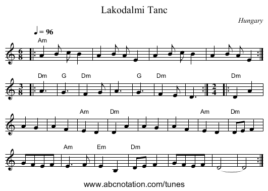 Lakodalmi Tanc - staff notation
