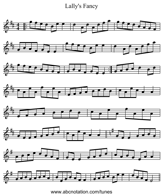 Lally's Fancy - staff notation