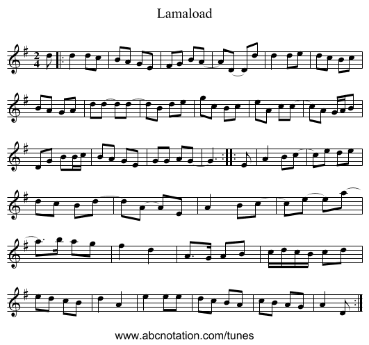 Lamaload - staff notation