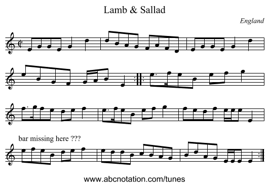 Lamb & Sallad - staff notation