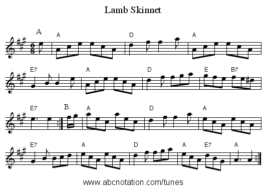 Lamb Skinnet - staff notation