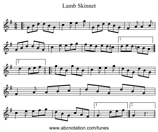 Lamb Skinnet - staff notation