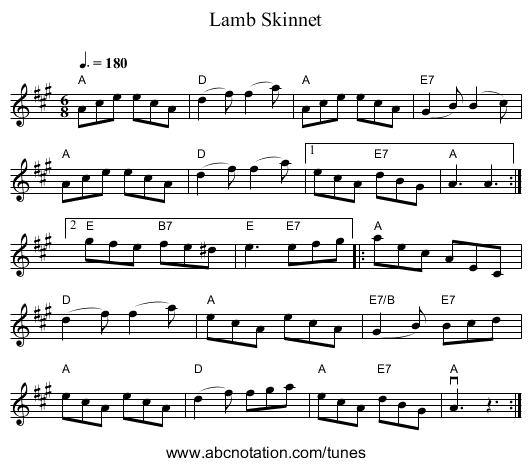 Lamb Skinnet - staff notation