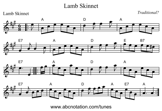Lamb Skinnet - staff notation