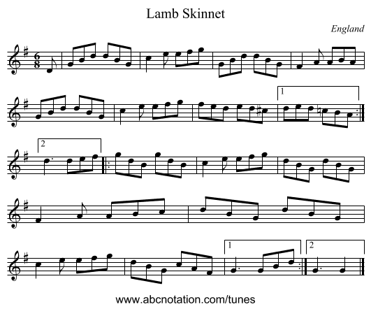 Lamb Skinnet - staff notation