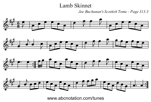 Lamb Skinnet - staff notation