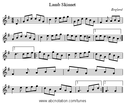 Lamb Skinnet - staff notation