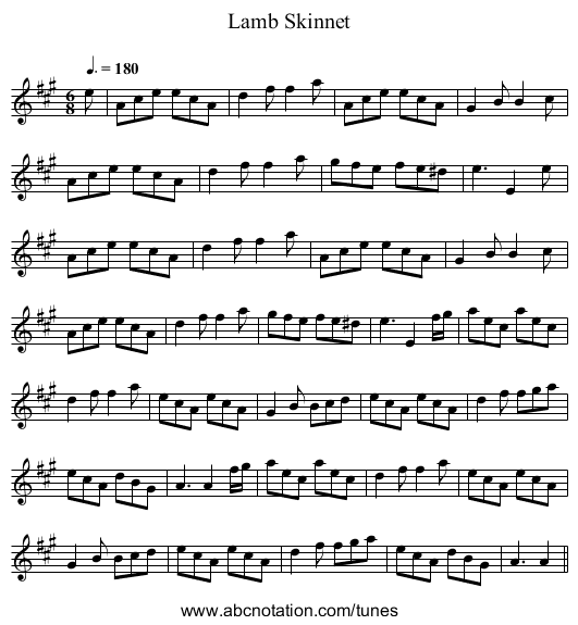 Lamb Skinnet - staff notation