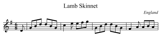 Lamb Skinnet - staff notation