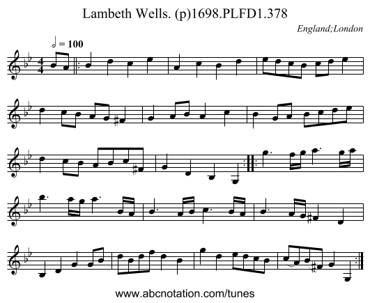 Lambeth Wells. (p)1698.PLFD1.378 - staff notation