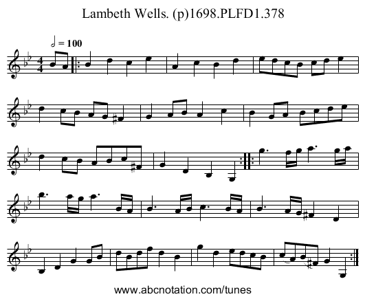 Lambeth Wells. (p)1698.PLFD1.378 - staff notation