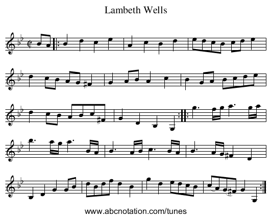 Lambeth Wells - staff notation