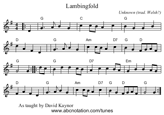 Lambingfold - staff notation