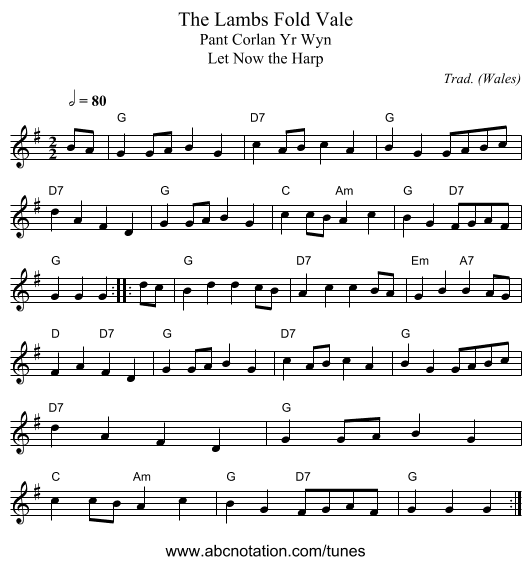 Lambs Fold Vale, The - staff notation